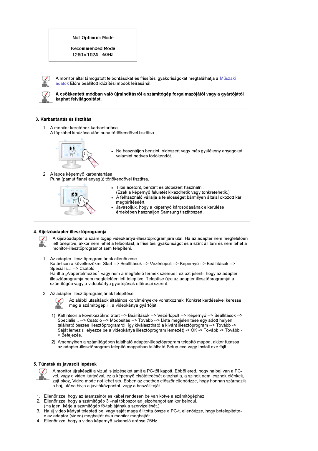 Samsung LS17MCASS/EDC manual Kijelzőadapter illesztőprogramja, Tünetek és javasolt lépések 