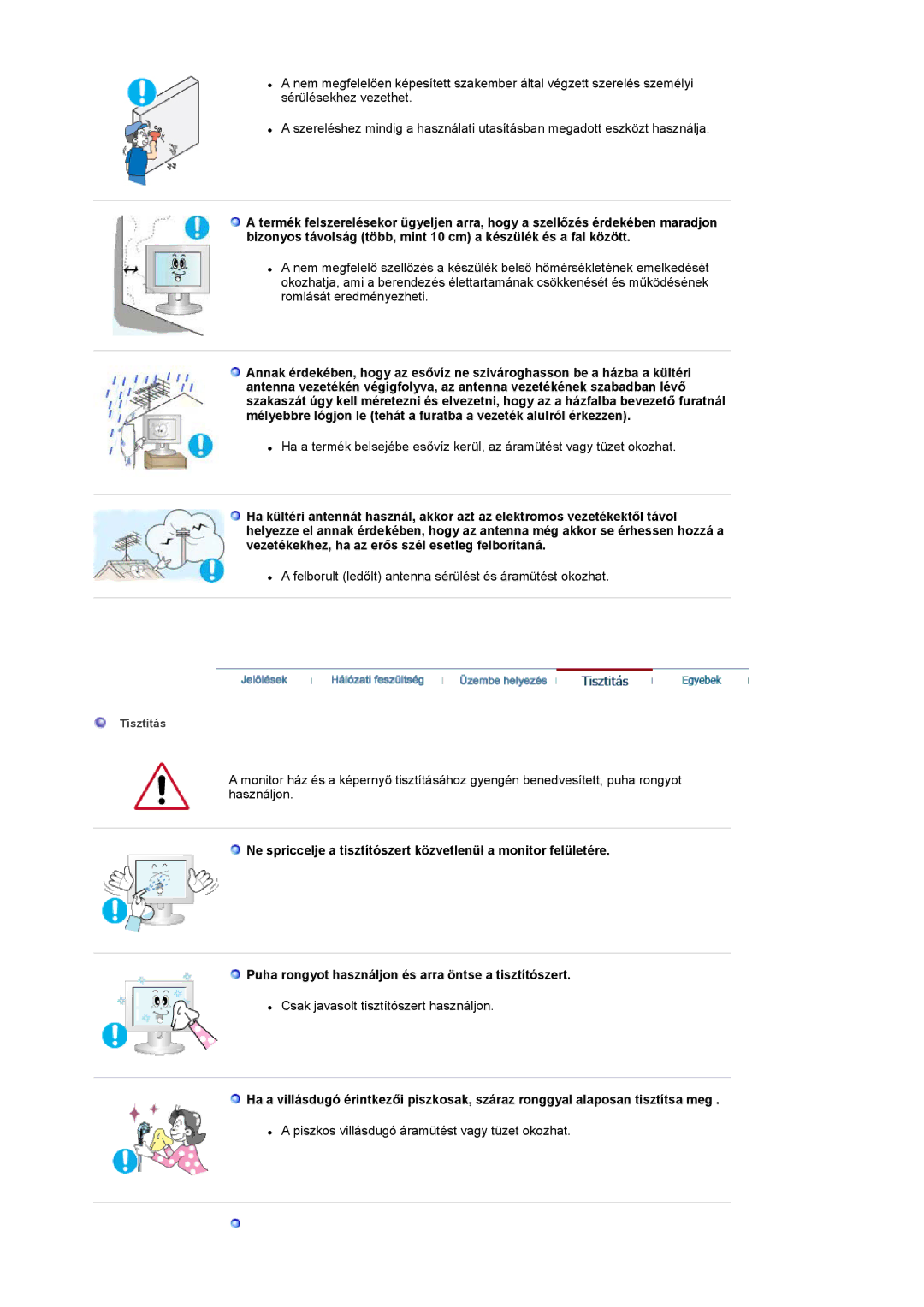 Samsung LS17MCASS/EDC manual Felborult ledőlt antenna sérülést és áramütést okozhat 