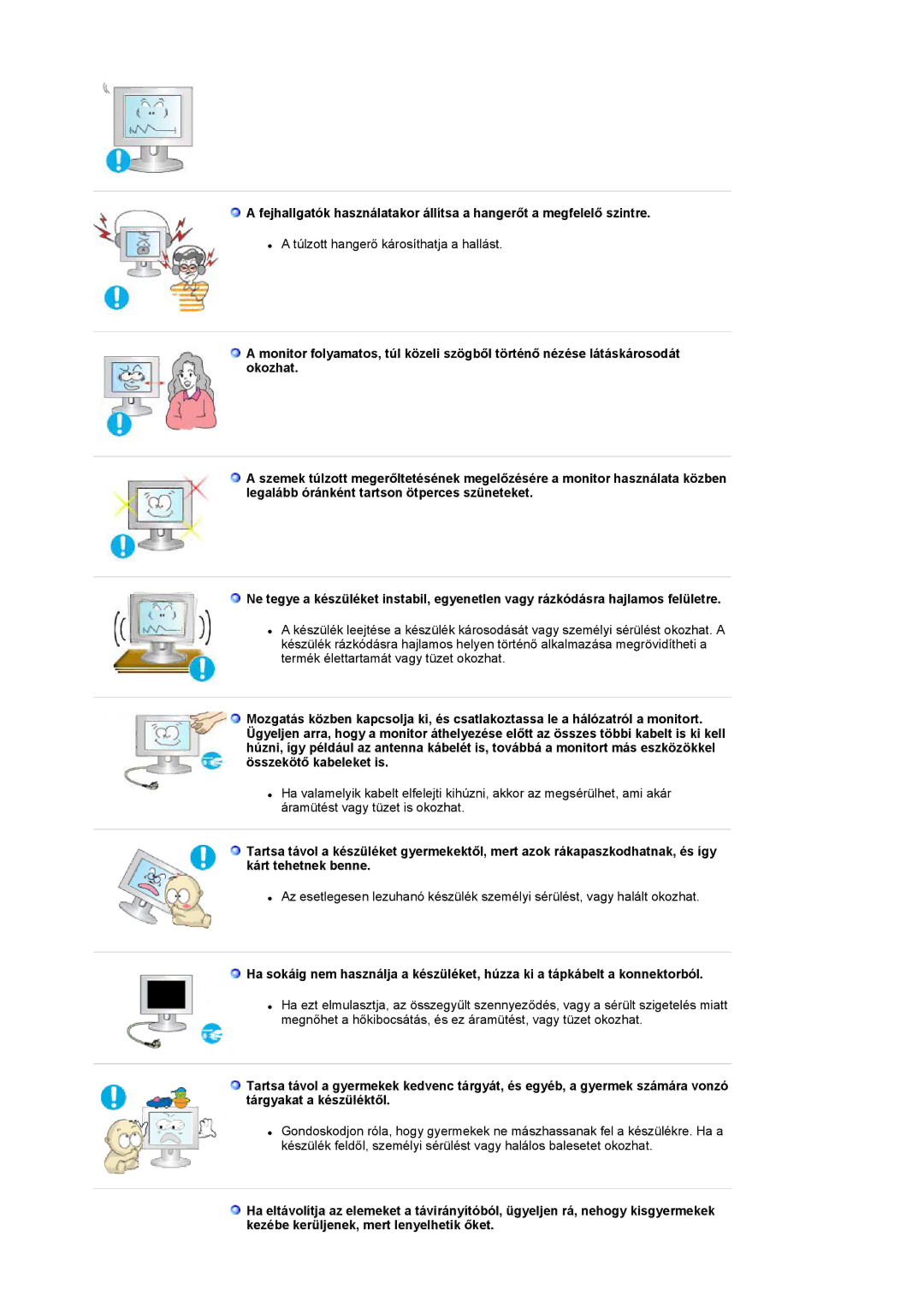 Samsung LS17MCASS/EDC manual Túlzott hangerő károsíthatja a hallást 