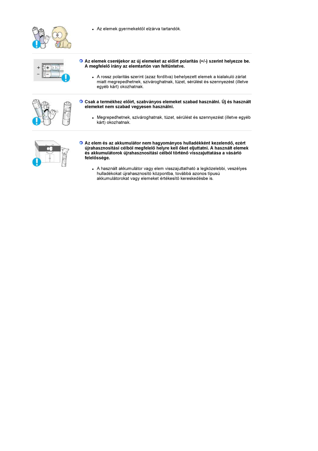 Samsung LS17MCASS/EDC manual Az elemek gyermekektől elzárva tartandók 