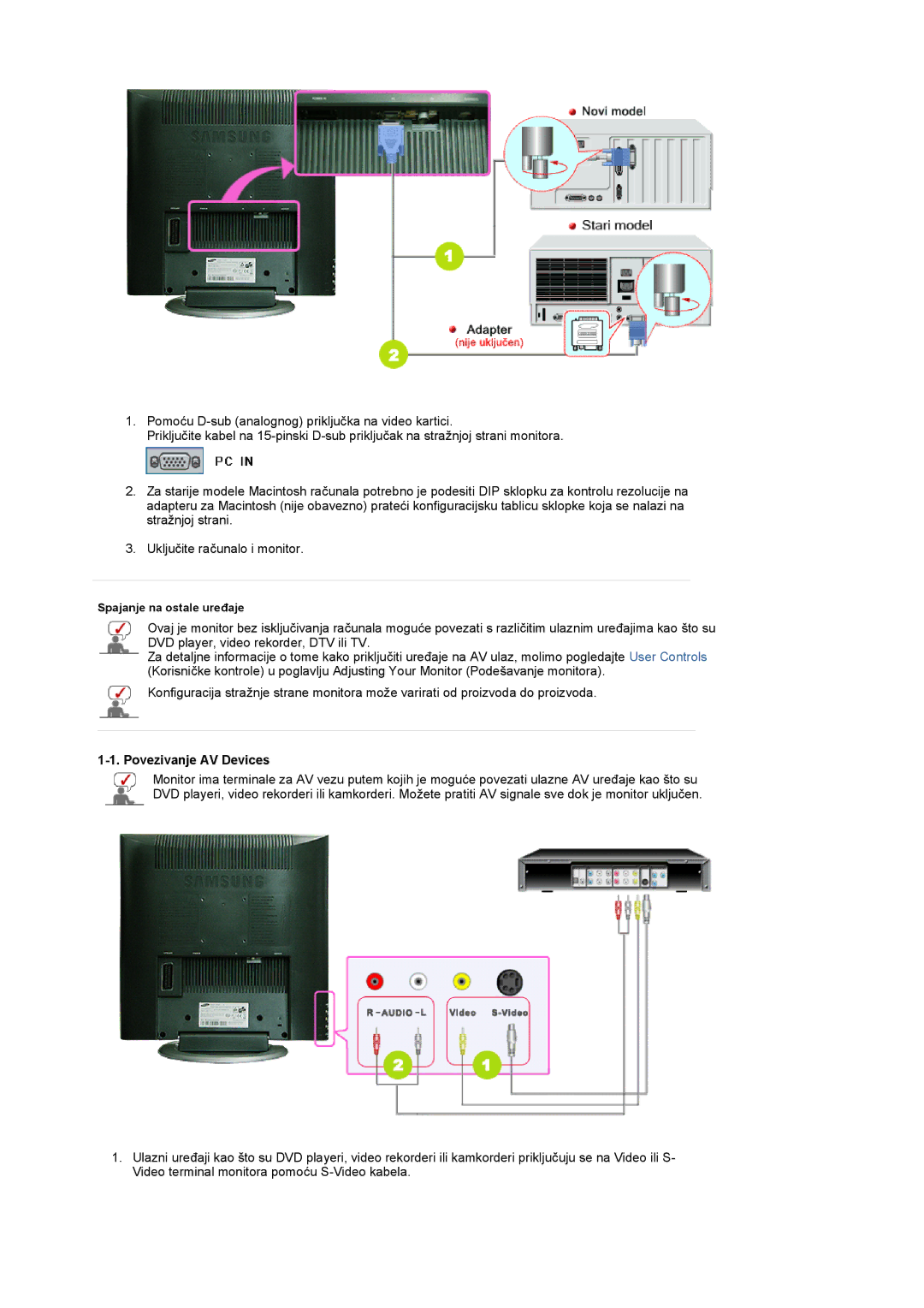 Samsung LS17MCASS/EDC manual Povezivanje AV Devices 