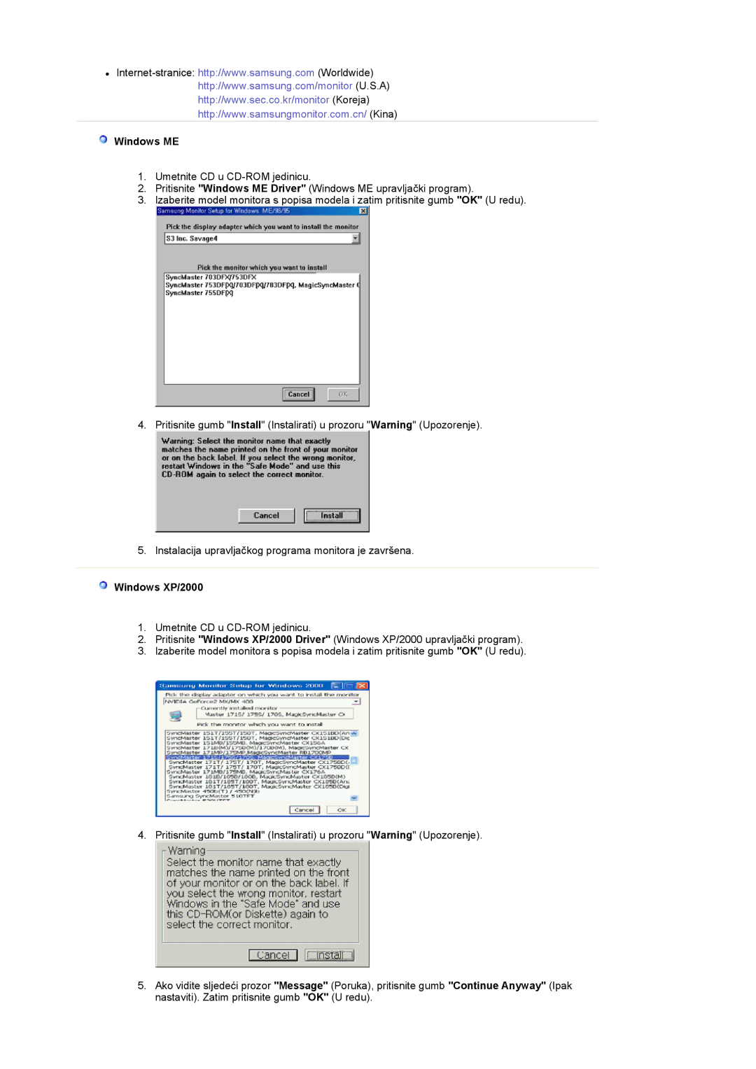 Samsung LS17MCASS/EDC manual Windows ME, Windows XP/2000 