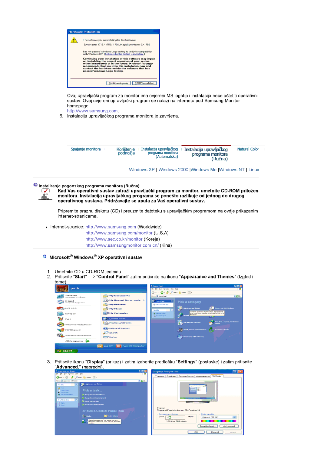 Samsung LS17MCASS/EDC manual Microsoft Windows XP operativni sustav 