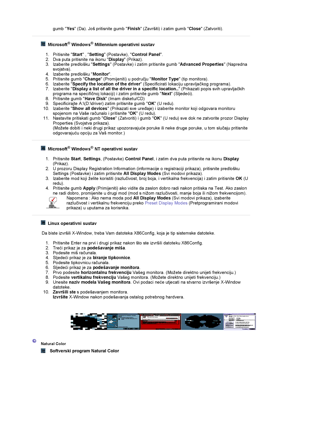 Samsung LS17MCASS/EDC manual Microsoft Windows Millennium operativni sustav, Microsoft Windows NT operativni sustav 