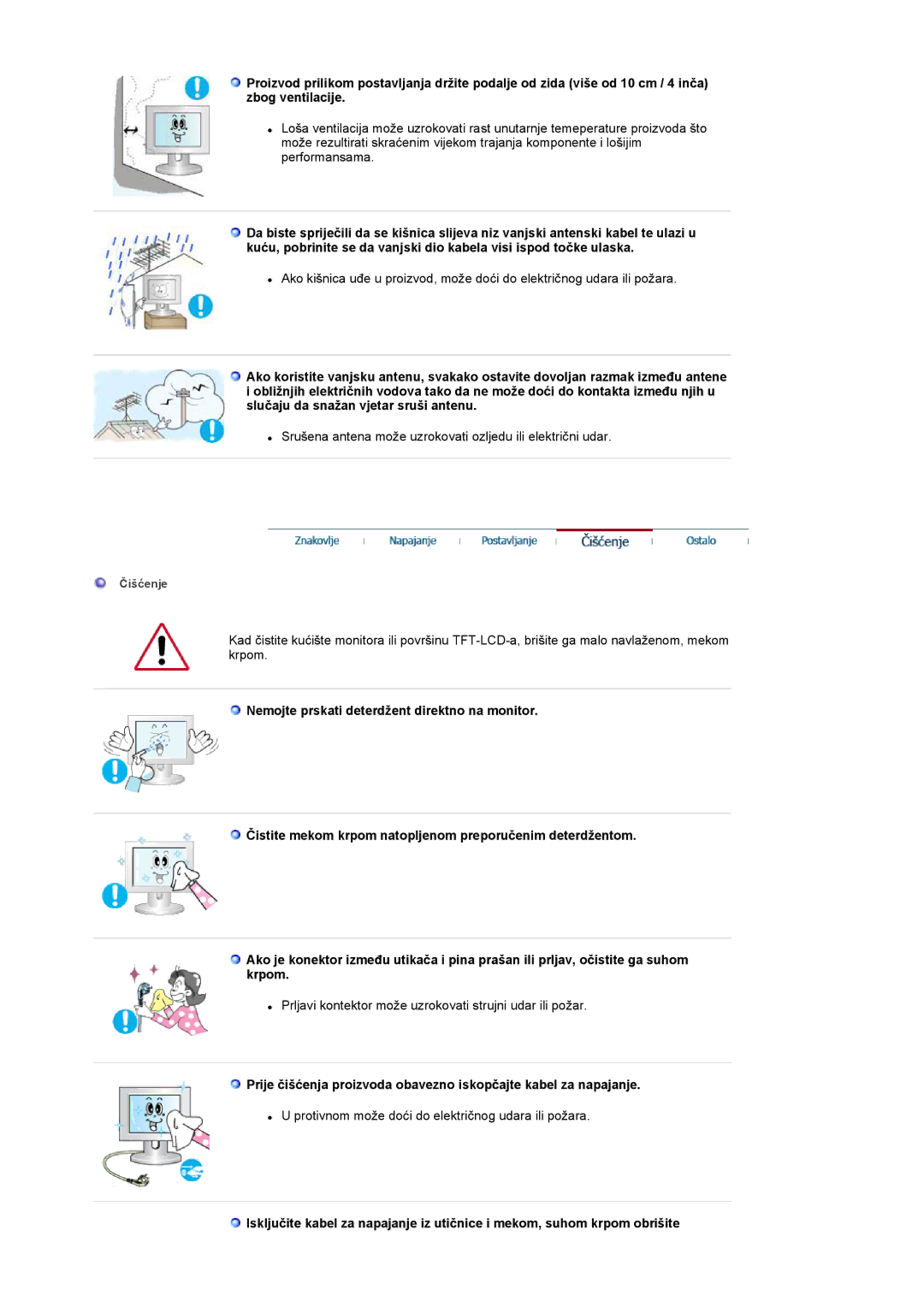 Samsung LS17MCASS/EDC manual Srušena antena može uzrokovati ozljedu ili električni udar 