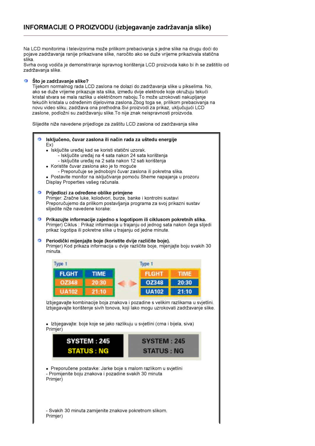 Samsung LS17MCASS/EDC manual Informacije O Proizvodu izbjegavanje zadržavanja slike 