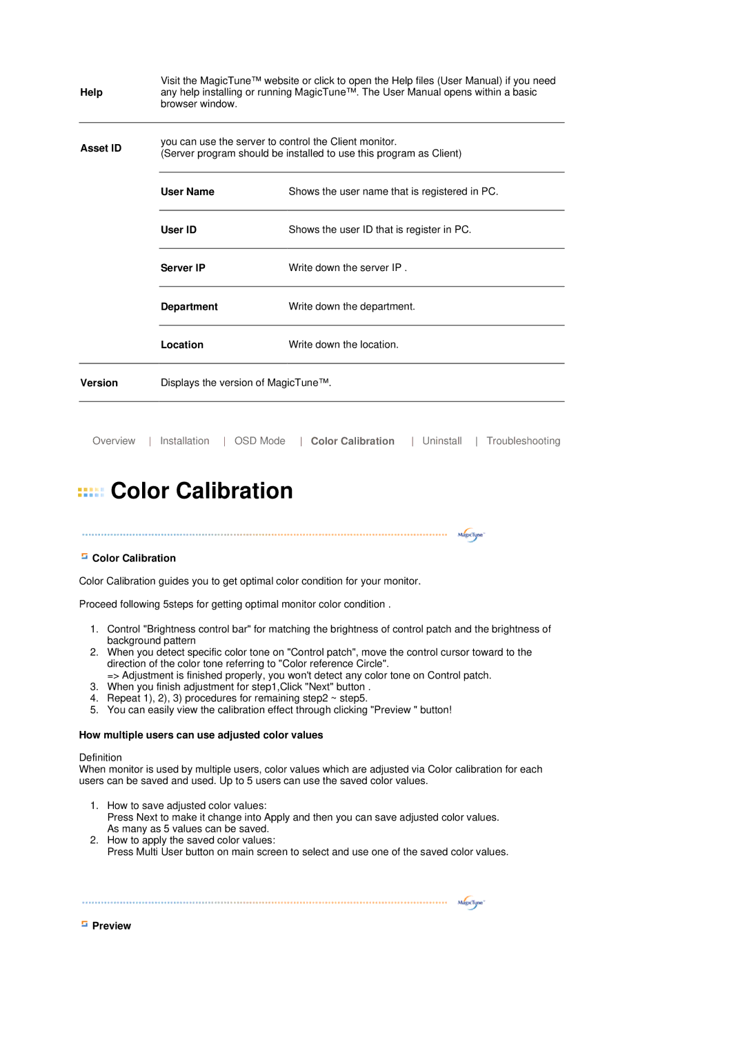 Samsung LS19MEDSB1/XSJ, LS17MEDSB1/XSJ, LS19MEDSBQ/EDC, LS17MEDSBQ/EDC, LS19MEBSBQ/TRU, LS17MEDSSQ/XTW manual Color Calibration 