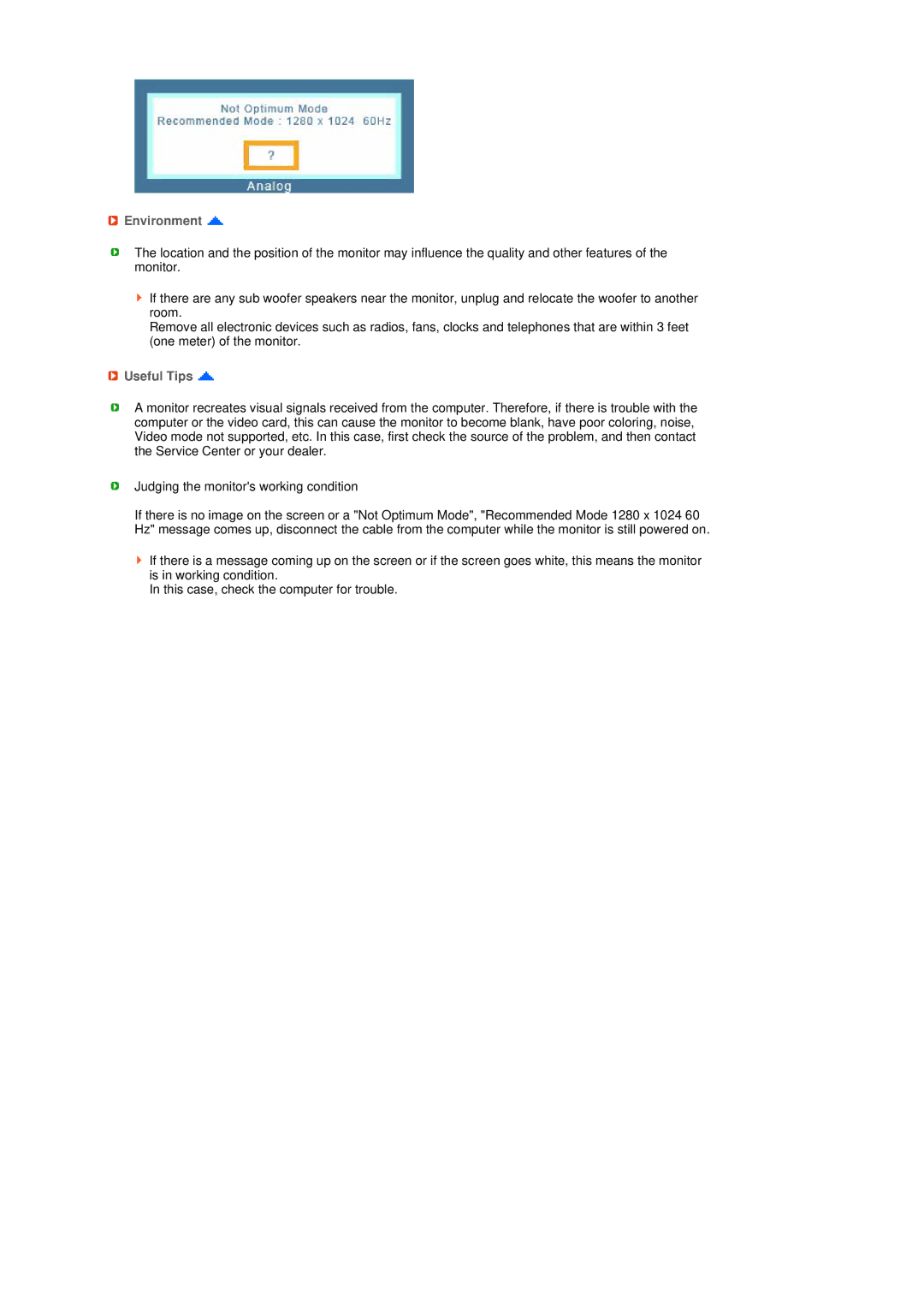 Samsung LS19MEHSSV/ILC, LS17MEDSB1/XSJ, LS19MEDSB1/XSJ, LS19MEDSBQ/EDC, LS17MEDSBQ/EDC manual Environment, Useful Tips 