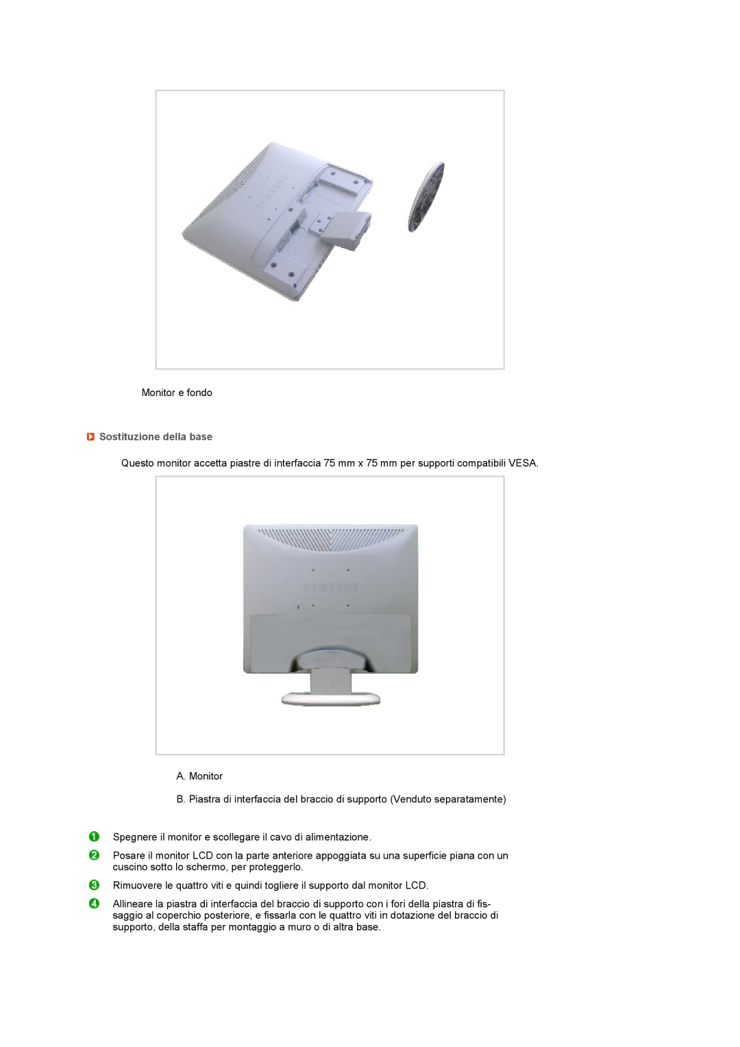 Samsung LS17MERSSQ/XSE manual Sostituzione della base 