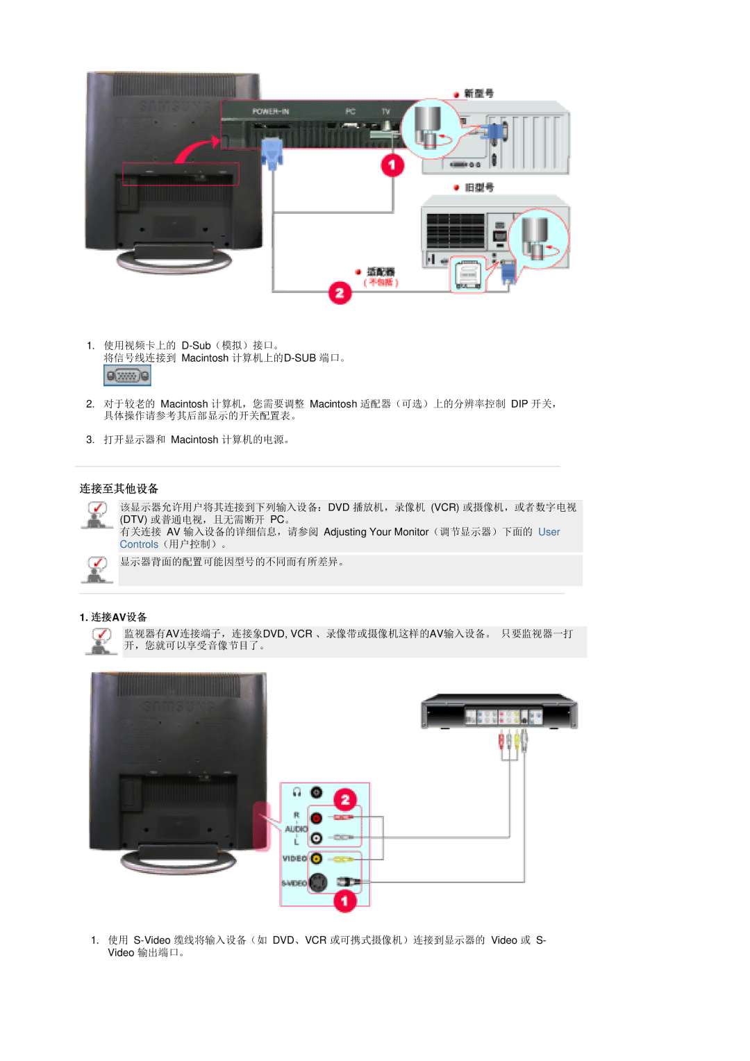 Samsung LS17MHASSZ/EDC, MH17ASSS/EDC manual 连接至其他设备, 连接av设备 