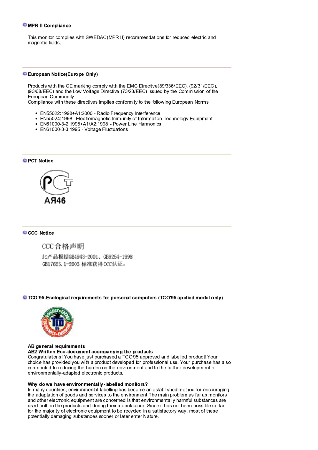 Samsung MH17ASSS/EDC MPR II Compliance, European NoticeEurope Only, Why do we have environmentally -labelled monitors? 