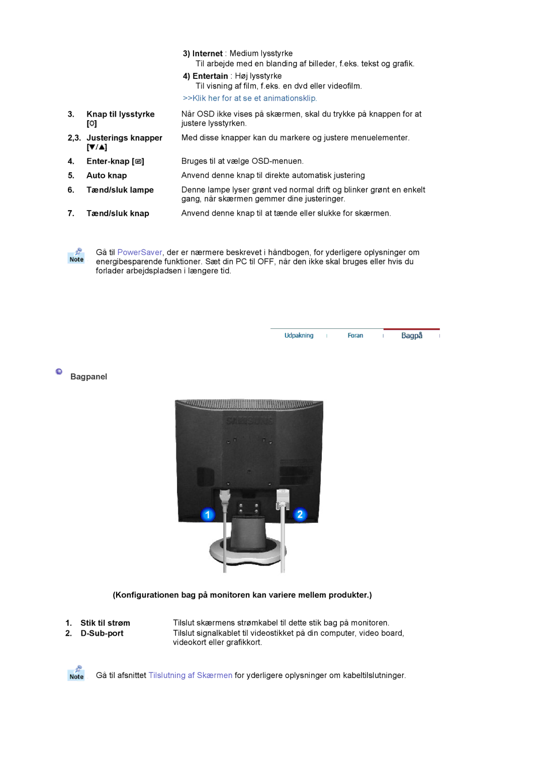 Samsung MJ17CSTS/EDC, LS17MJCKN/EDC, MJ17CSKS/EDC manual Justerings knapper, Bagpanel, Videokort eller grafikkort 