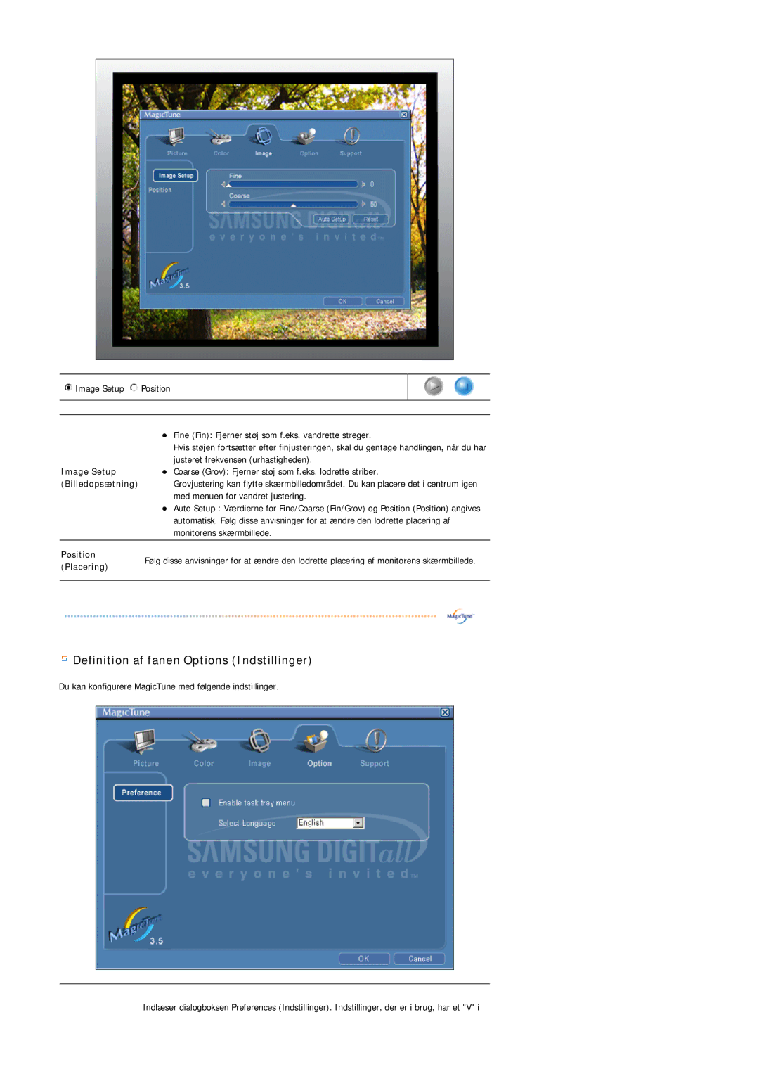 Samsung MJ17CSTS/EDC, LS17MJCKN/EDC, MJ17CSKS/EDC manual Image Setup, Position, Placering 