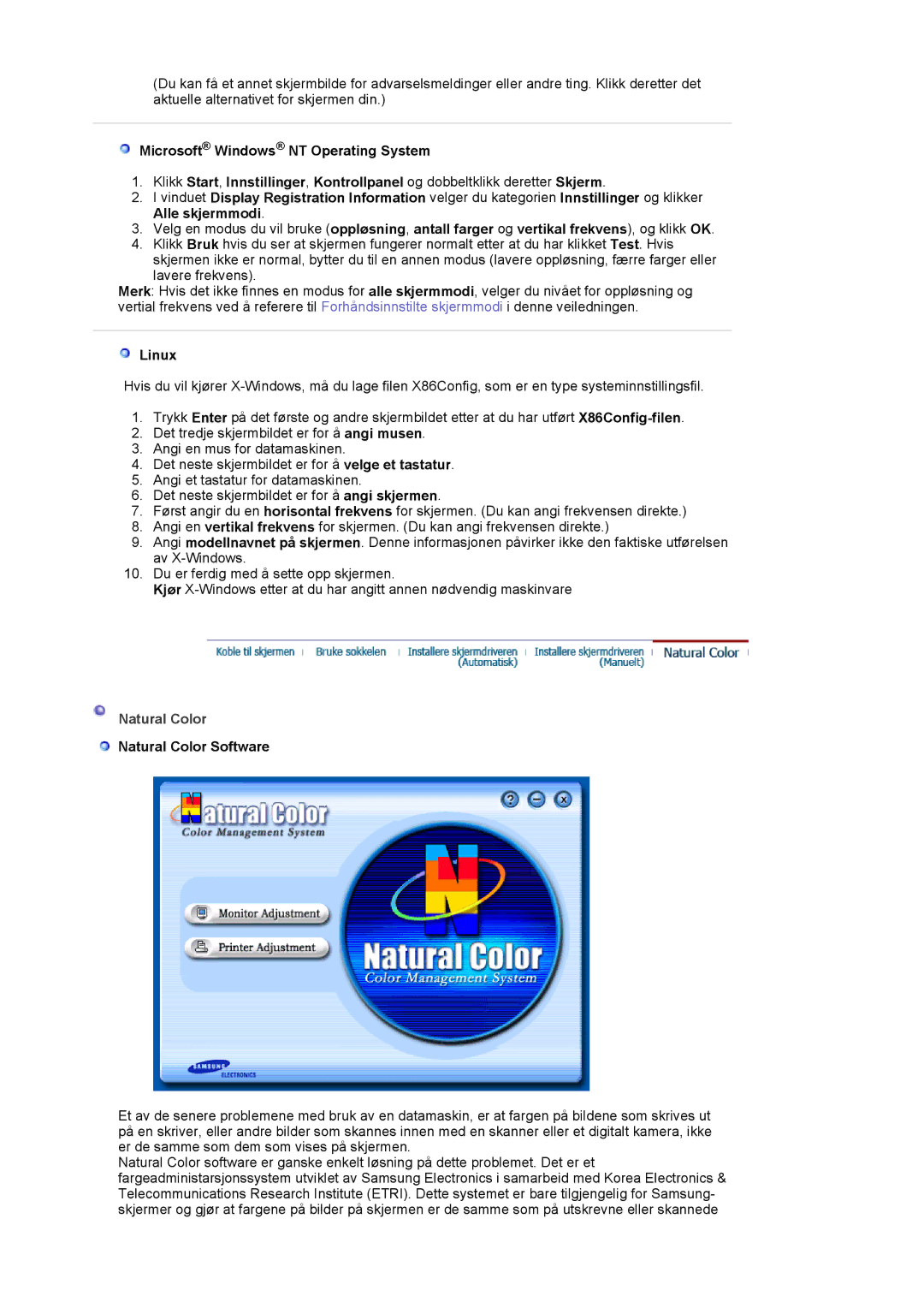 Samsung MJ17CSKS/EDC, LS17MJCKN/EDC, MJ17CSTS/EDC manual Linux, Natural Color Software 