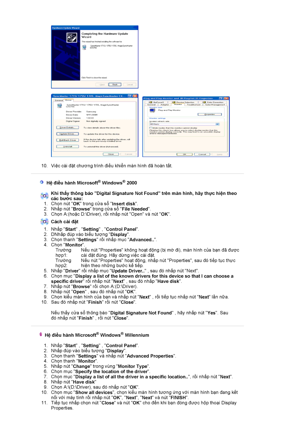 Samsung LS17MJCKS/XSV, LS17MJCKS/VNT manual Cách cài đặt Nhấp Start , Setting , Control Panel 