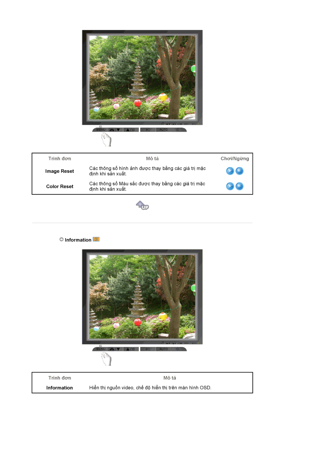 Samsung LS17MJCKS/VNT, LS17MJCKS/XSV manual Image Reset Color Reset, Trình đơn Mô tả Information 