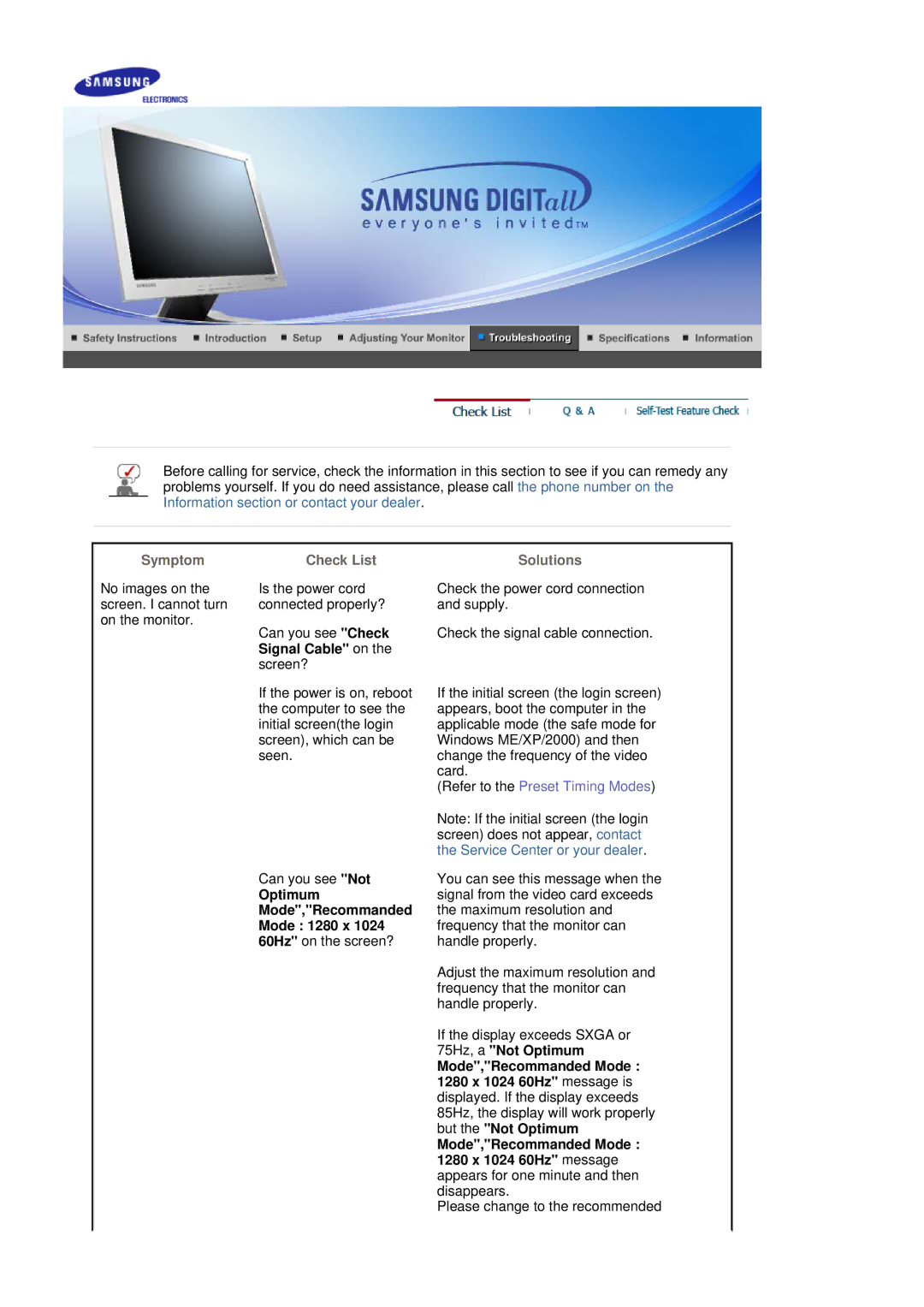 Samsung LS17MJCKS/XME, LS17MJCTB/EDC, LS17MJCKN/EDC, MJ17CSKS/EDC, MJ17CSTS/EDC, LS17MJCKS/SAI Symptom, Check List, Solutions 