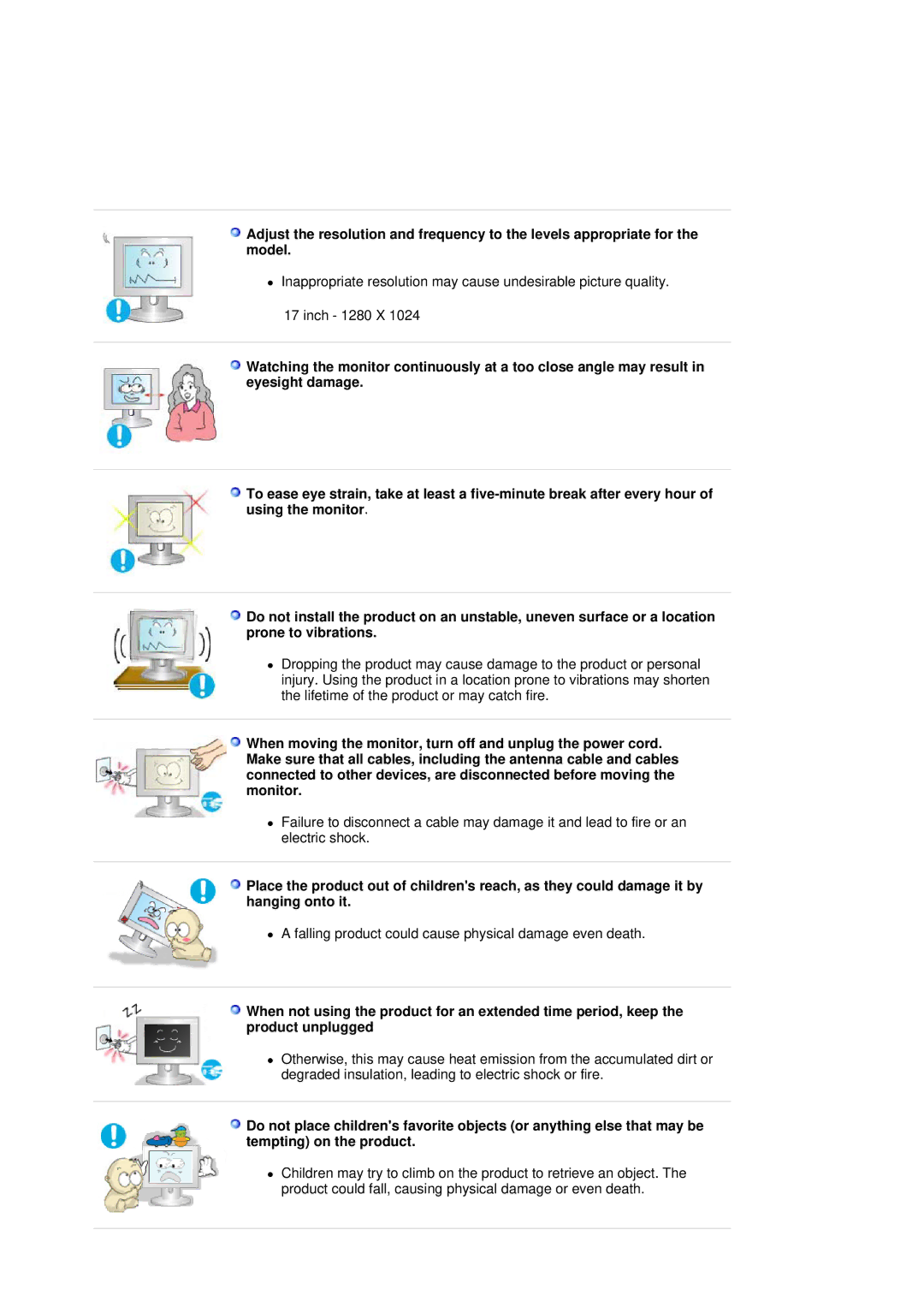 Samsung LS17MJCKB/SAI, LS17MJCTB/EDC, LS17MJCKN/EDC, MJ17CSKS/EDC Falling product could cause physical damage even death 