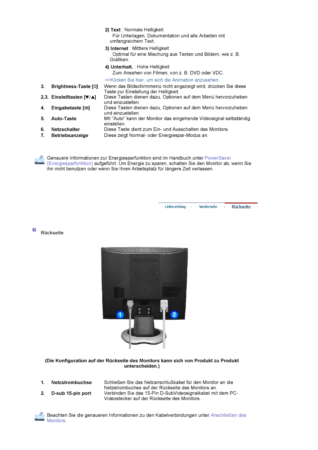 Samsung LS17MJCTB/EDC, LS17MJCKN/EDC, MJ17CSKS/EDC, MJ17CSTS/EDC manual Auto-Taste, Einstellen, Rückseite 