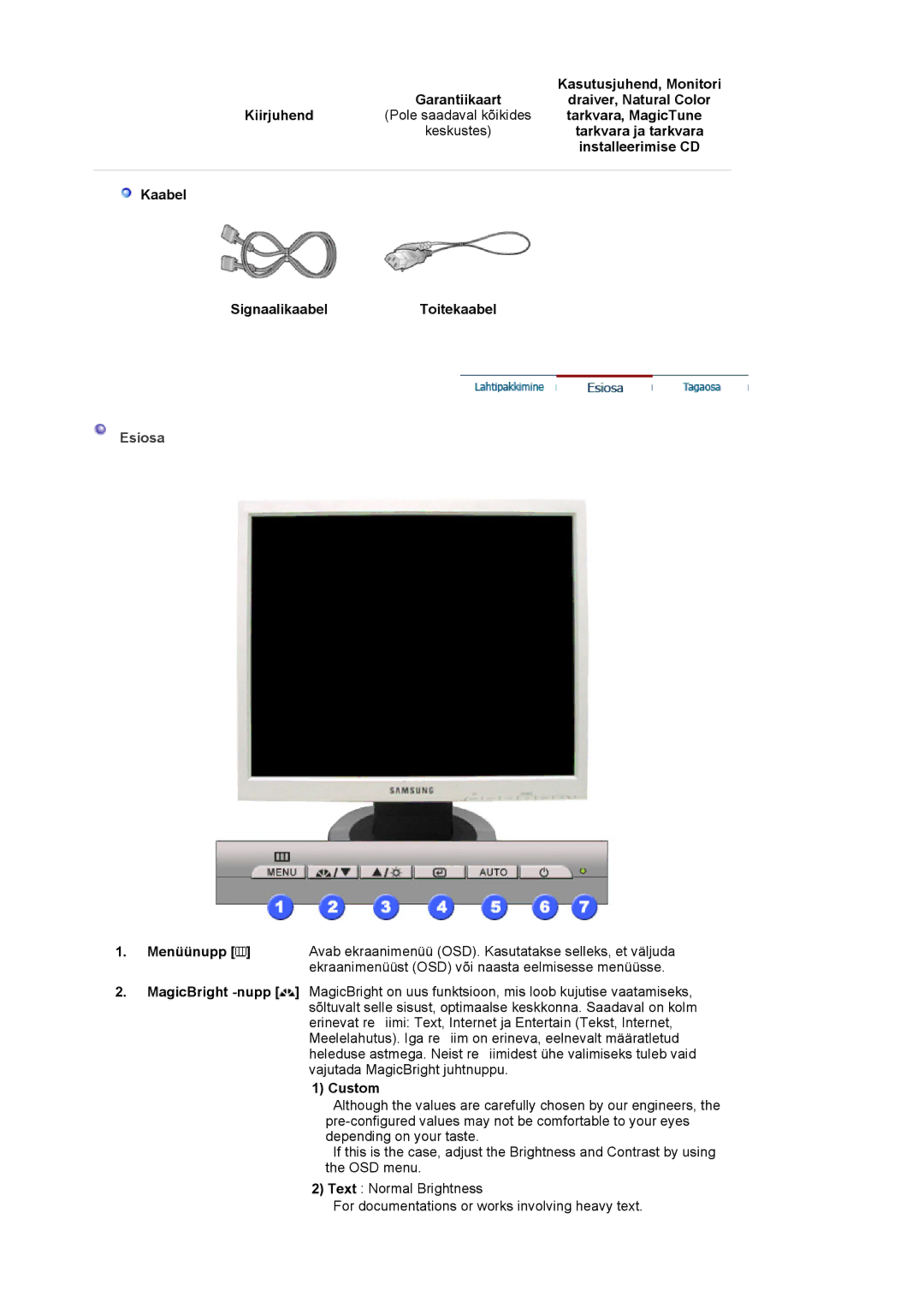 Samsung LS17MJCKN/EDC, LS17MJCTB/EDC, MJ17CSKS/EDC manual Esiosa 