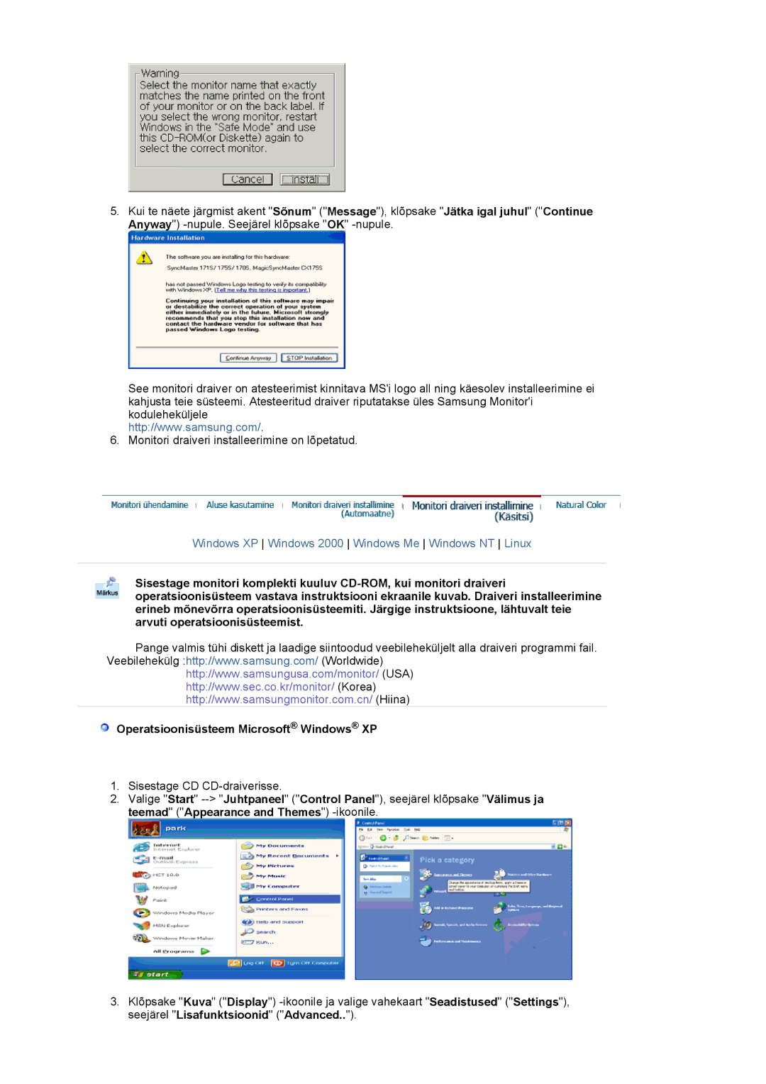 Samsung LS17MJCKN/EDC, LS17MJCTB/EDC, MJ17CSKS/EDC manual Windows XP Windows 2000 Windows Me Windows NT Linux 