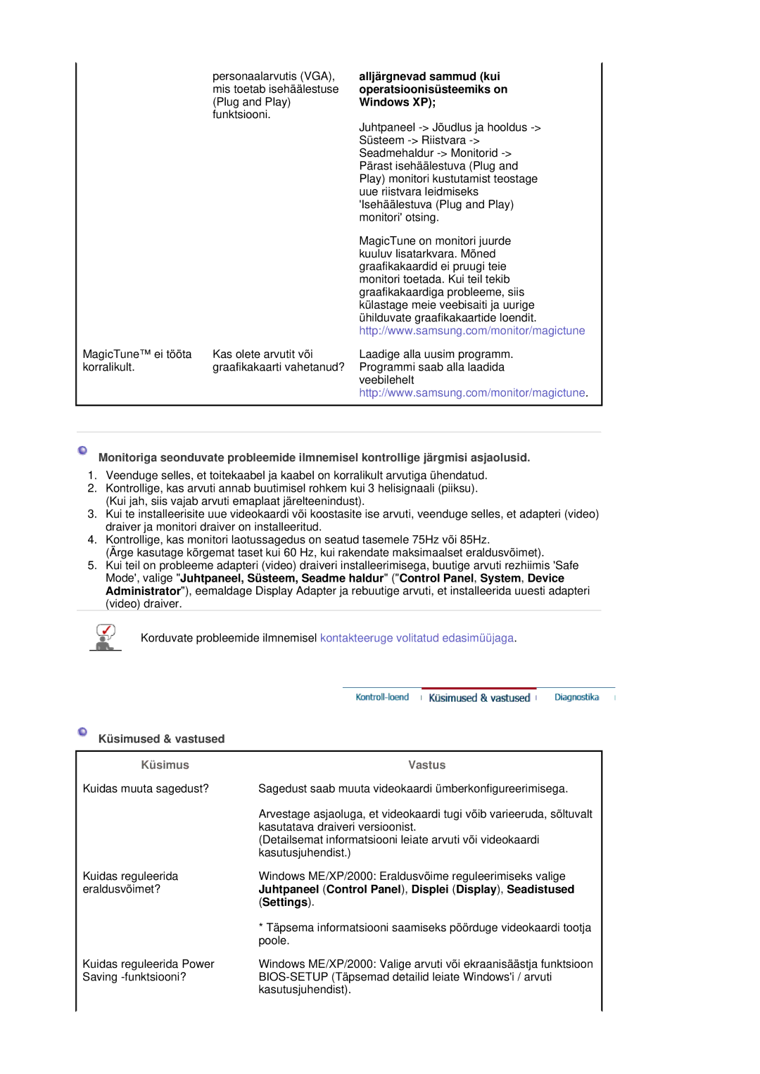 Samsung LS17MJCTB/EDC, LS17MJCKN/EDC, MJ17CSKS/EDC manual Küsimused & vastused 