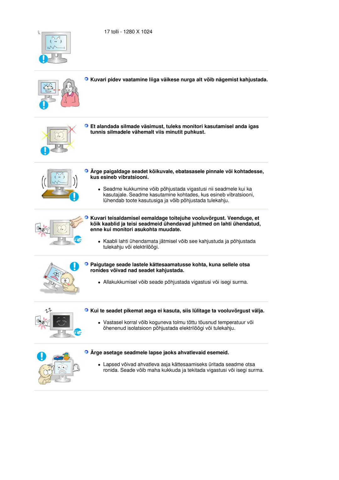 Samsung MJ17CSKS/EDC, LS17MJCTB/EDC, LS17MJCKN/EDC manual Ärge asetage seadmele lapse jaoks ahvatlevaid esemeid 