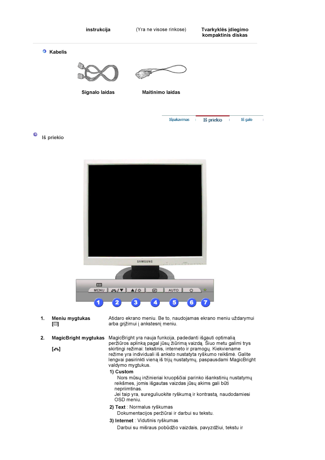 Samsung LS17MJCKN/EDC, LS17MJCTB/EDC, MJ17CSKS/EDC manual Iš priekio 