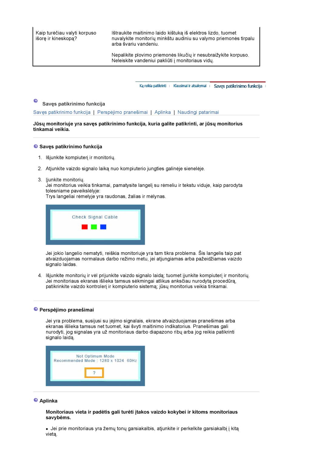 Samsung LS17MJCKN/EDC, LS17MJCTB/EDC, MJ17CSKS/EDC manual Savęs patikrinimo funkcija, Perspėjimo pranešimai 