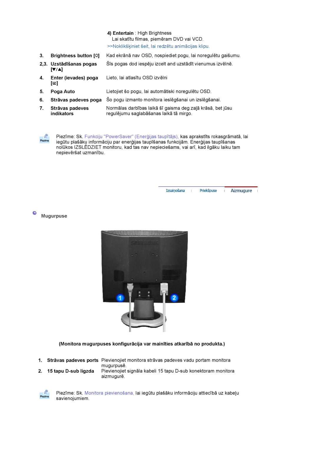 Samsung MJ17CSKS/EDC, LS17MJCTB/EDC, LS17MJCKN/EDC manual Poga Auto, Indikators, Mugurpuse 