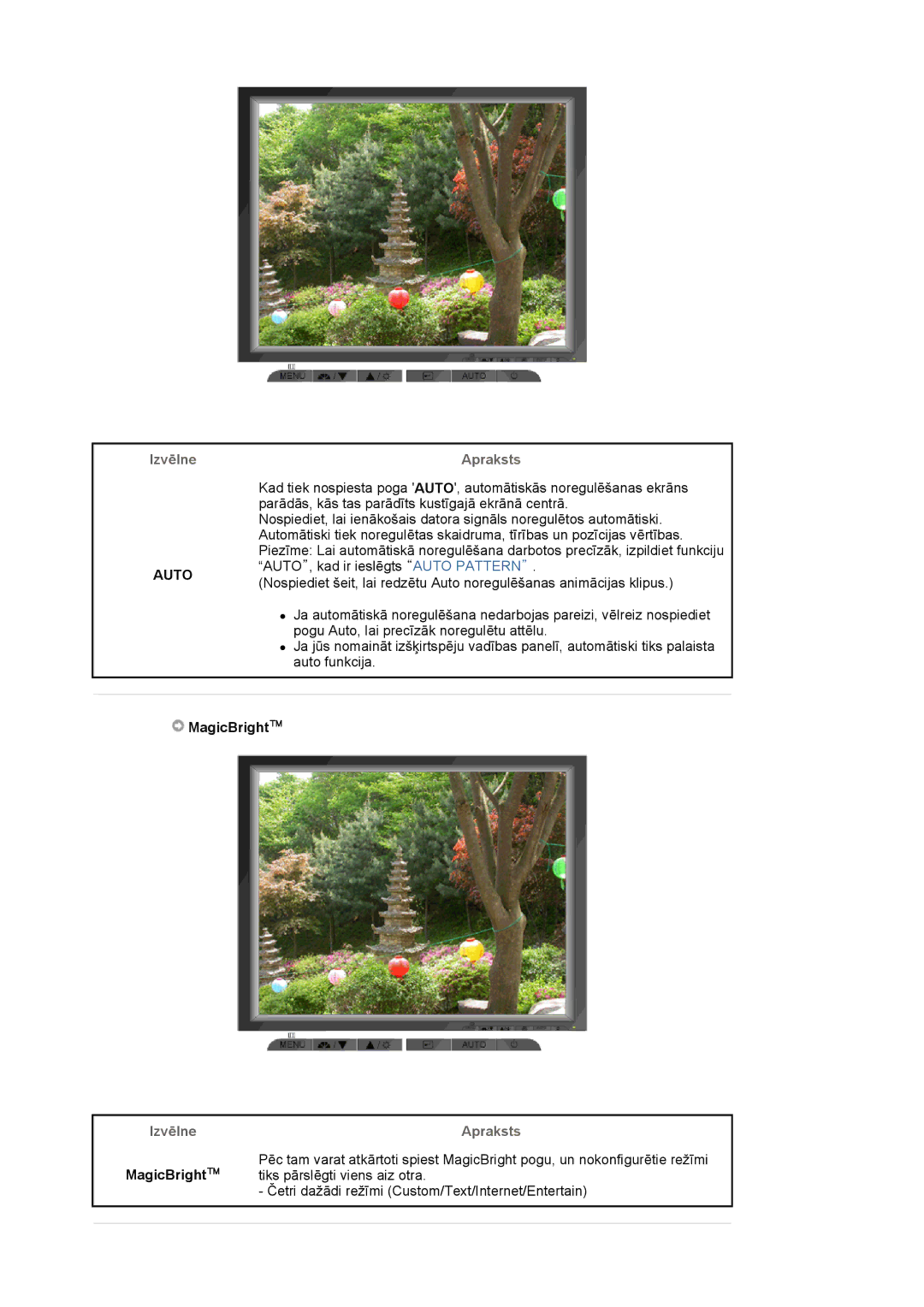 Samsung LS17MJCKN/EDC, LS17MJCTB/EDC, MJ17CSKS/EDC manual Izvēlne, Apraksts, MagicBright 