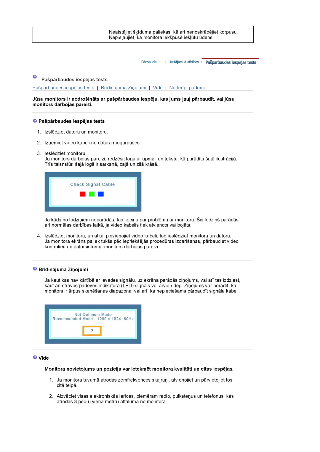 Samsung LS17MJCKN/EDC, LS17MJCTB/EDC, MJ17CSKS/EDC manual Pašpārbaudes iespējas tests, Brīdinājuma Ziņojumi 