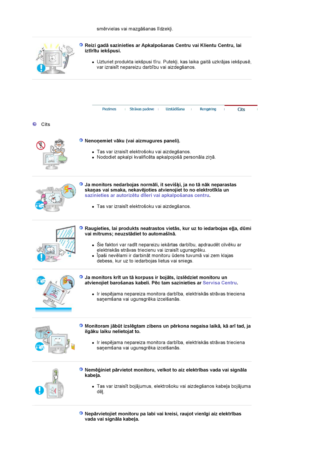 Samsung LS17MJCTB/EDC, LS17MJCKN/EDC, MJ17CSKS/EDC manual Cits, Nenoņemiet vāku vai aizmugures paneli 