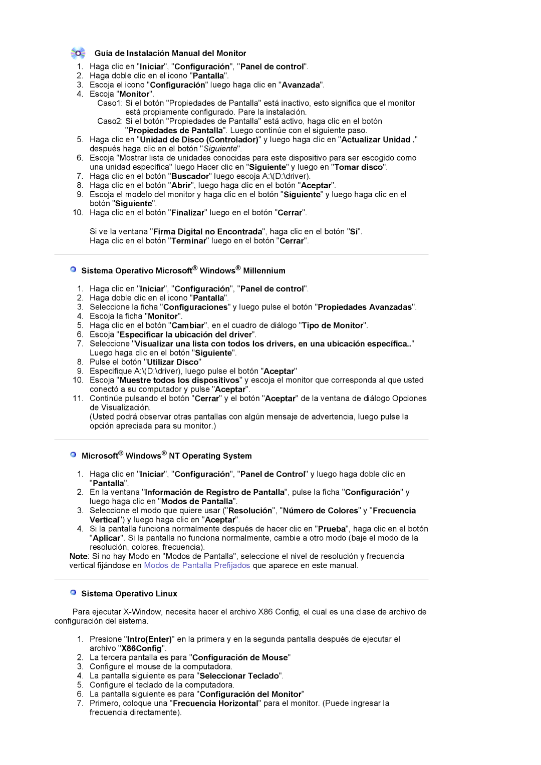 Samsung MJ17CSTS/EDC, LS17MJCTB/EDC, MJ17CSKS/EDC manual Microsoft Windows NT Operating System, Sistema Operativo Linux 