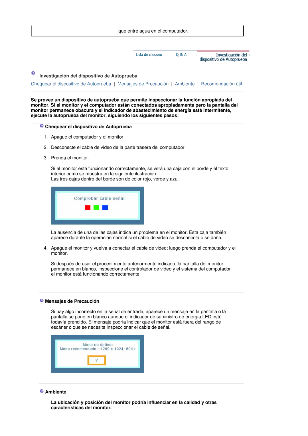 Samsung MJ17CSTS/EDC, LS17MJCTB/EDC, MJ17CSKS/EDC manual Investigación del dispositivo de Autoprueba, Mensajes de Precaución 