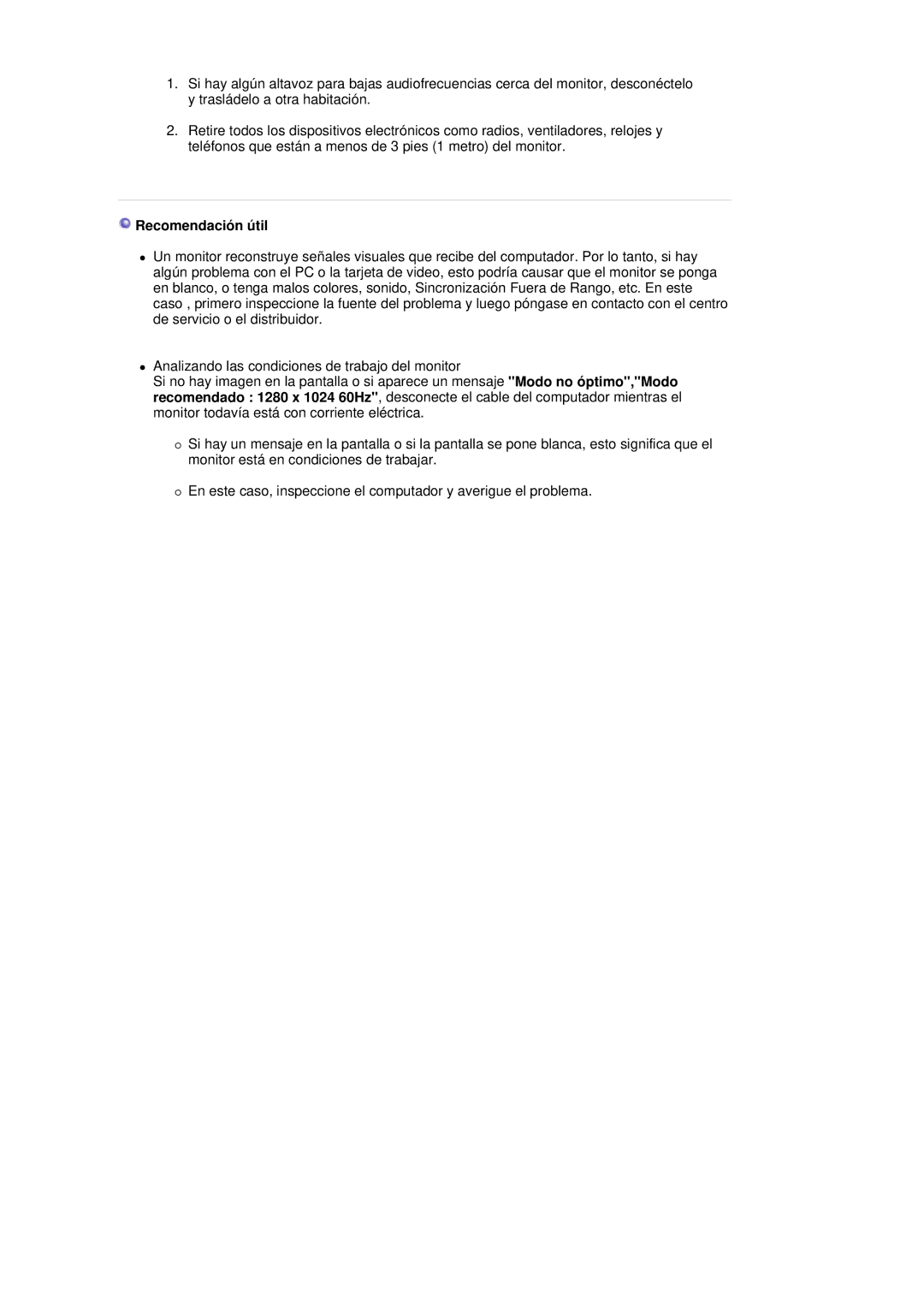 Samsung LS17MJCTB/EDC, MJ17CSKS/EDC, MJ17CSTS/EDC manual Recomendación útil 