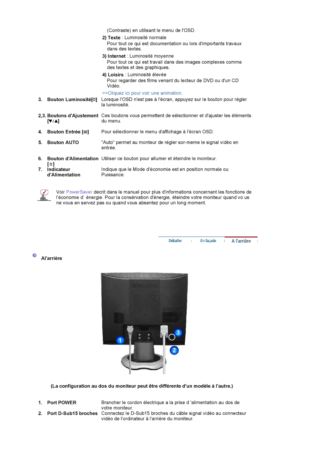 Samsung LS17MJLKS/EDC manual Bouton Auto, DAlimentation Puissance 