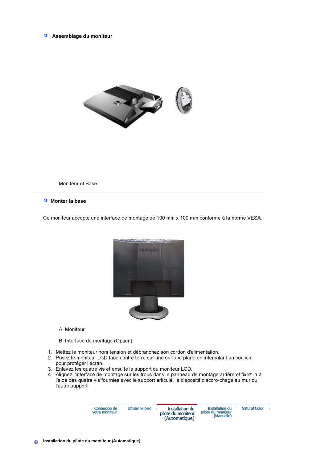 Samsung LS17MJLKS/EDC manual Assemblage du moniteur, Monter la base 