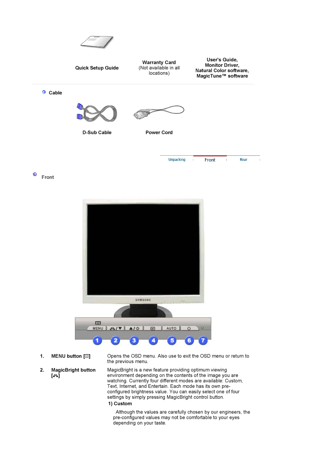 Samsung LS17MJLKS/EDC manual Front 