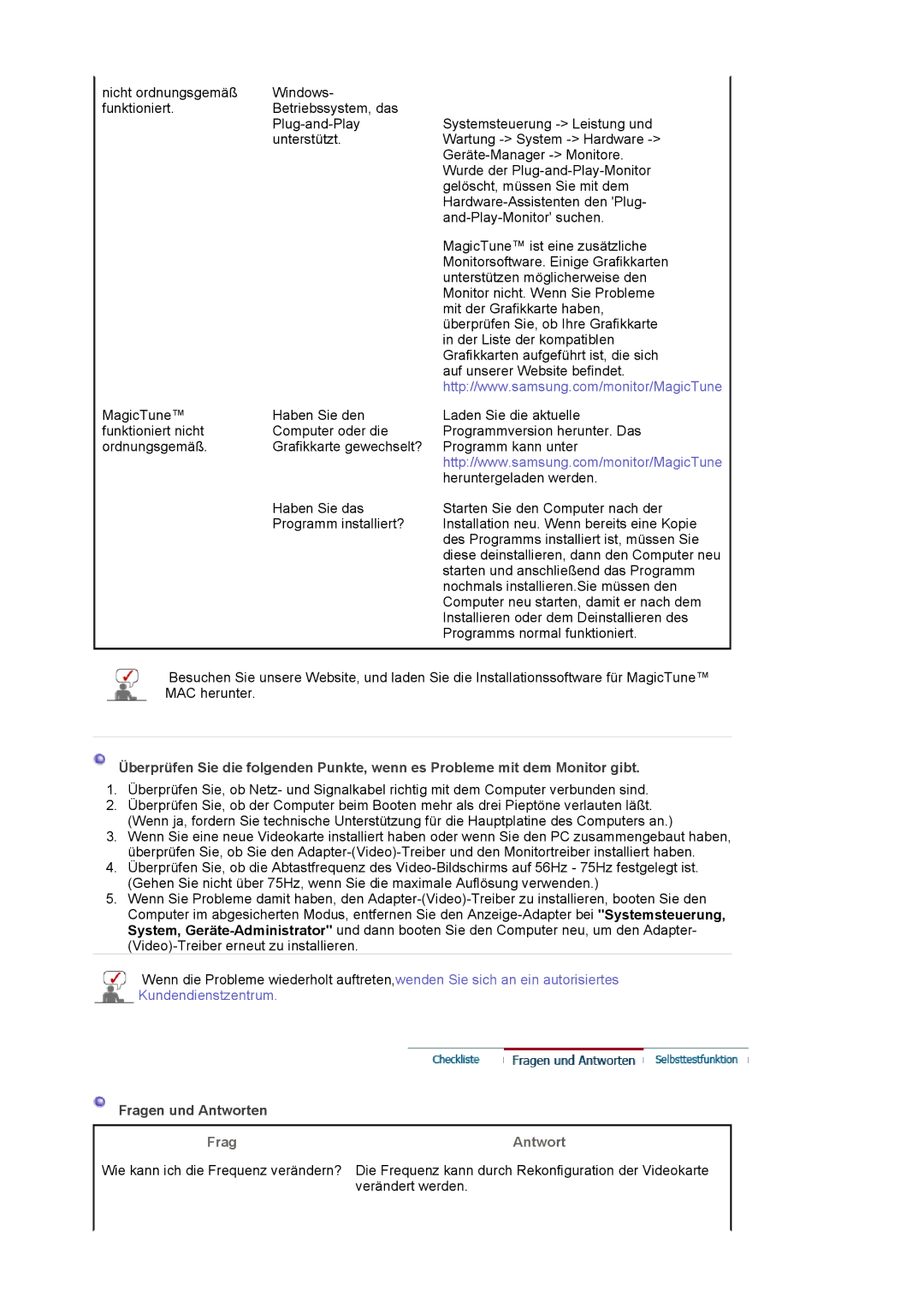 Samsung LS17MJLKS/EDC manual Fragen und Antworten, Frag Antwort 