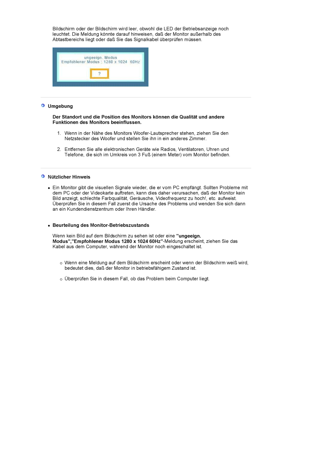 Samsung LS17MJLKS/EDC manual Nützlicher Hinweis, Beurteilung des Monitor-Betriebszustands 