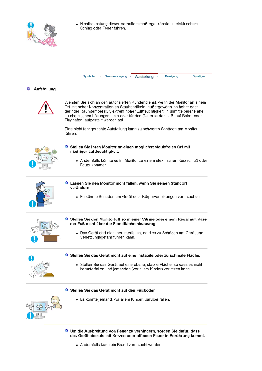 Samsung LS17MJLKS/EDC manual Aufstellung, Stellen Sie das Gerät nicht auf den Fußboden 