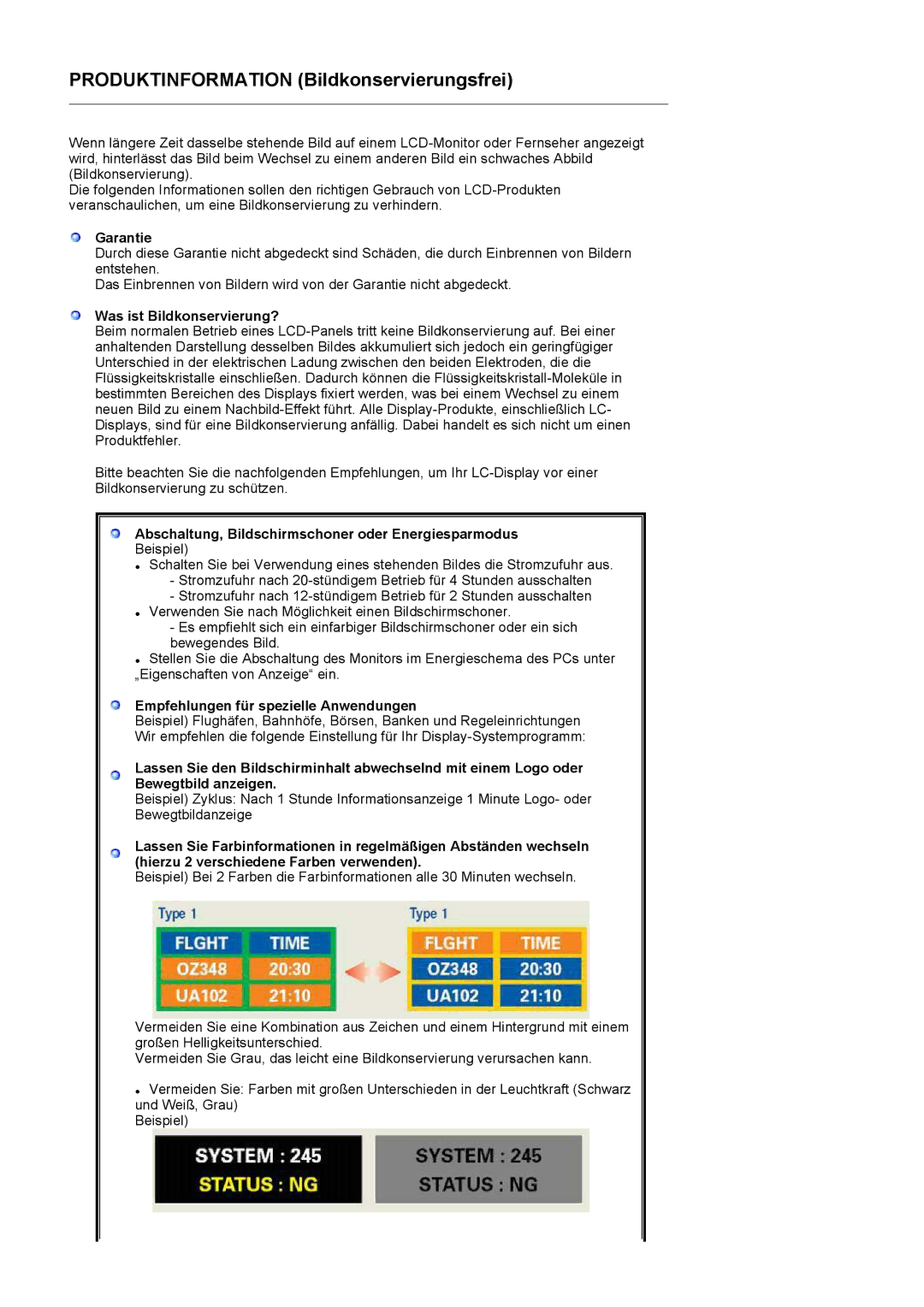 Samsung LS17MJLKS/EDC manual Garantie, Was ist Bildkonservierung?, Abschaltung, Bildschirmschoner oder Energiesparmodus 