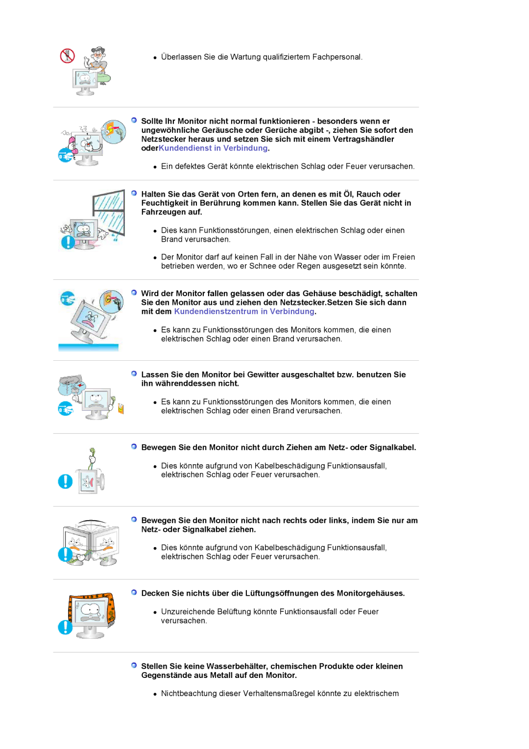 Samsung LS17MJLKS/EDC manual Überlassen Sie die Wartung qualifiziertem Fachpersonal 