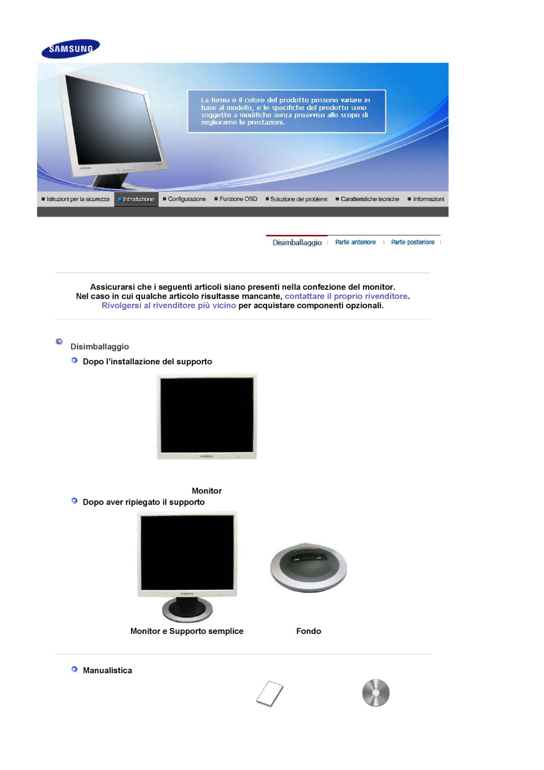 Samsung LS17MJLKS/EDC manual Disimballaggio 