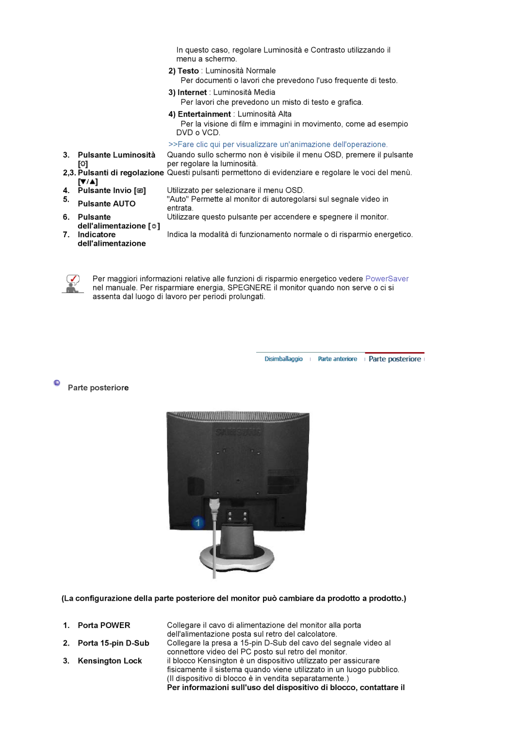 Samsung LS17MJLKS/EDC manual Fare clic qui per visualizzare unanimazione delloperazione, Indicatore 