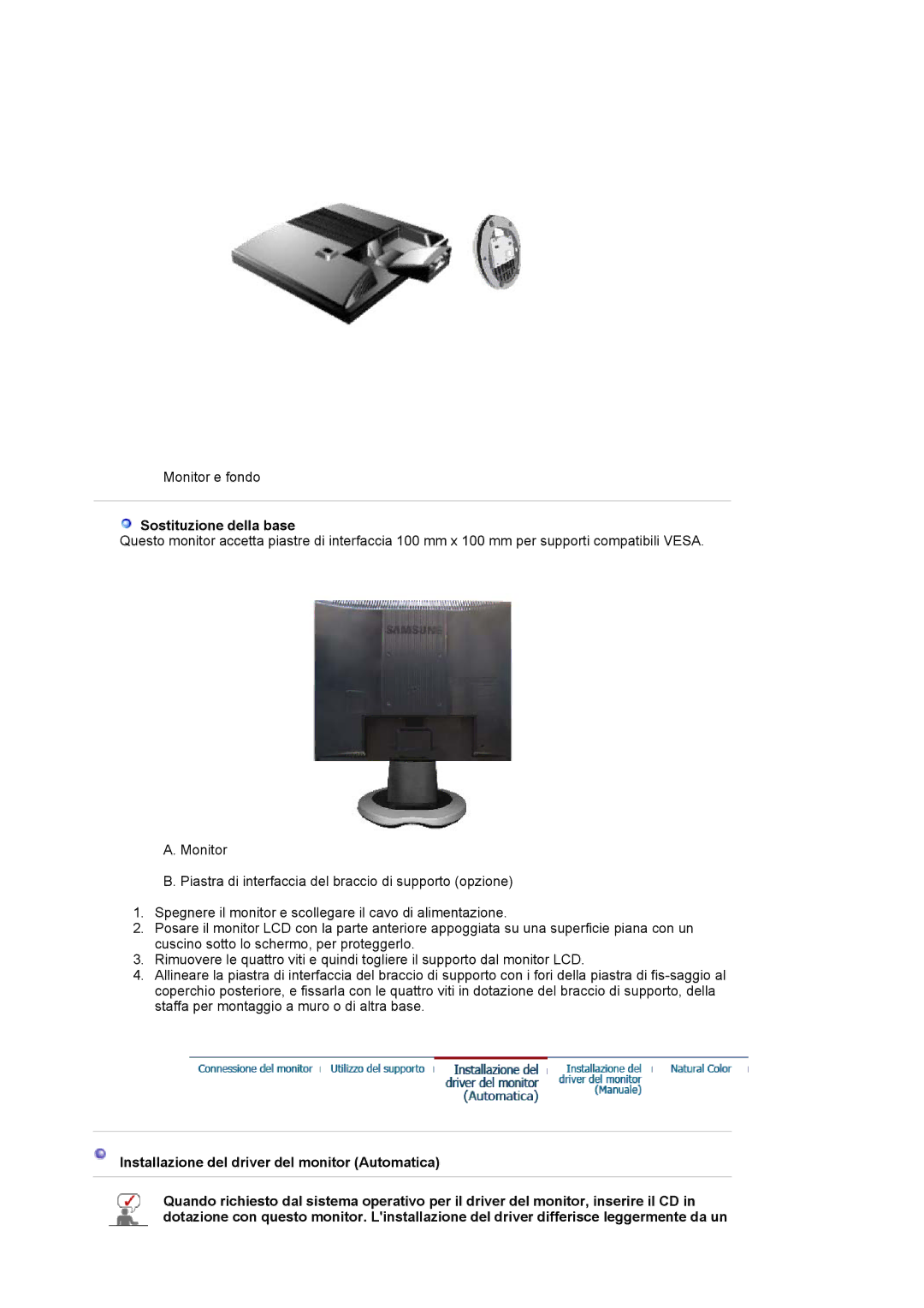 Samsung LS17MJLKS/EDC manual Sostituzione della base 