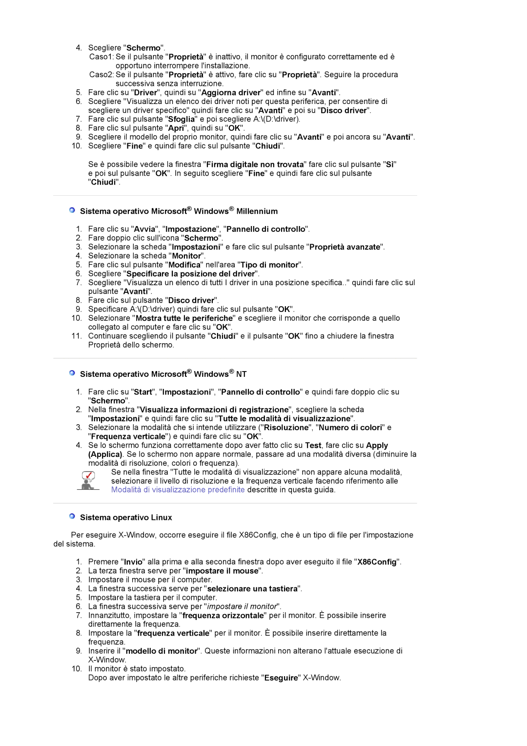 Samsung LS17MJLKS/EDC manual Scegliere Specificare la posizione del driver, Sistema operativo Microsoft Windows NT 