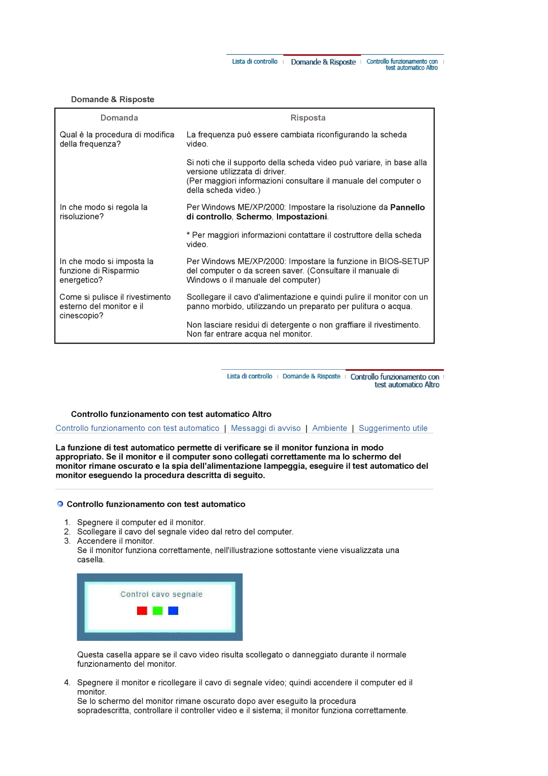 Samsung LS17MJLKS/EDC manual Domanda Risposta, Controllo funzionamento con test automatico Altro 