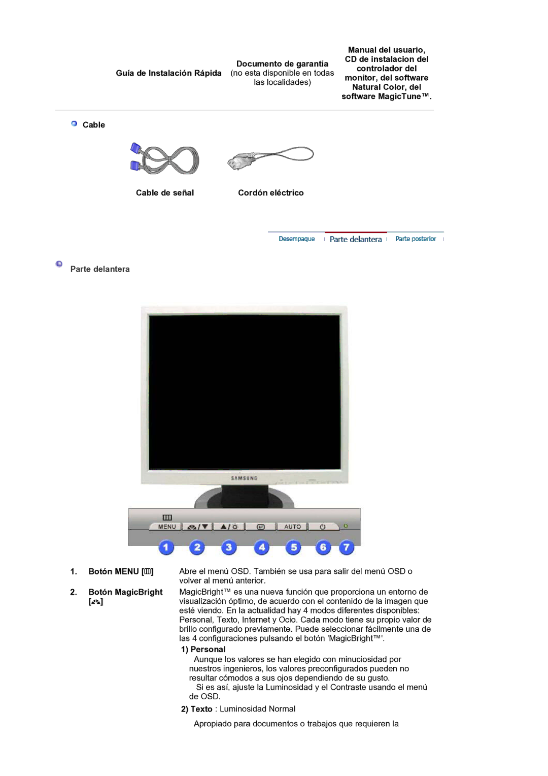 Samsung LS17MJLKS/EDC manual Parte delantera 